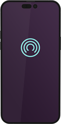 Smartphone with a sleek design displaying a wallpaper featuring the Incognia logo on a purple background